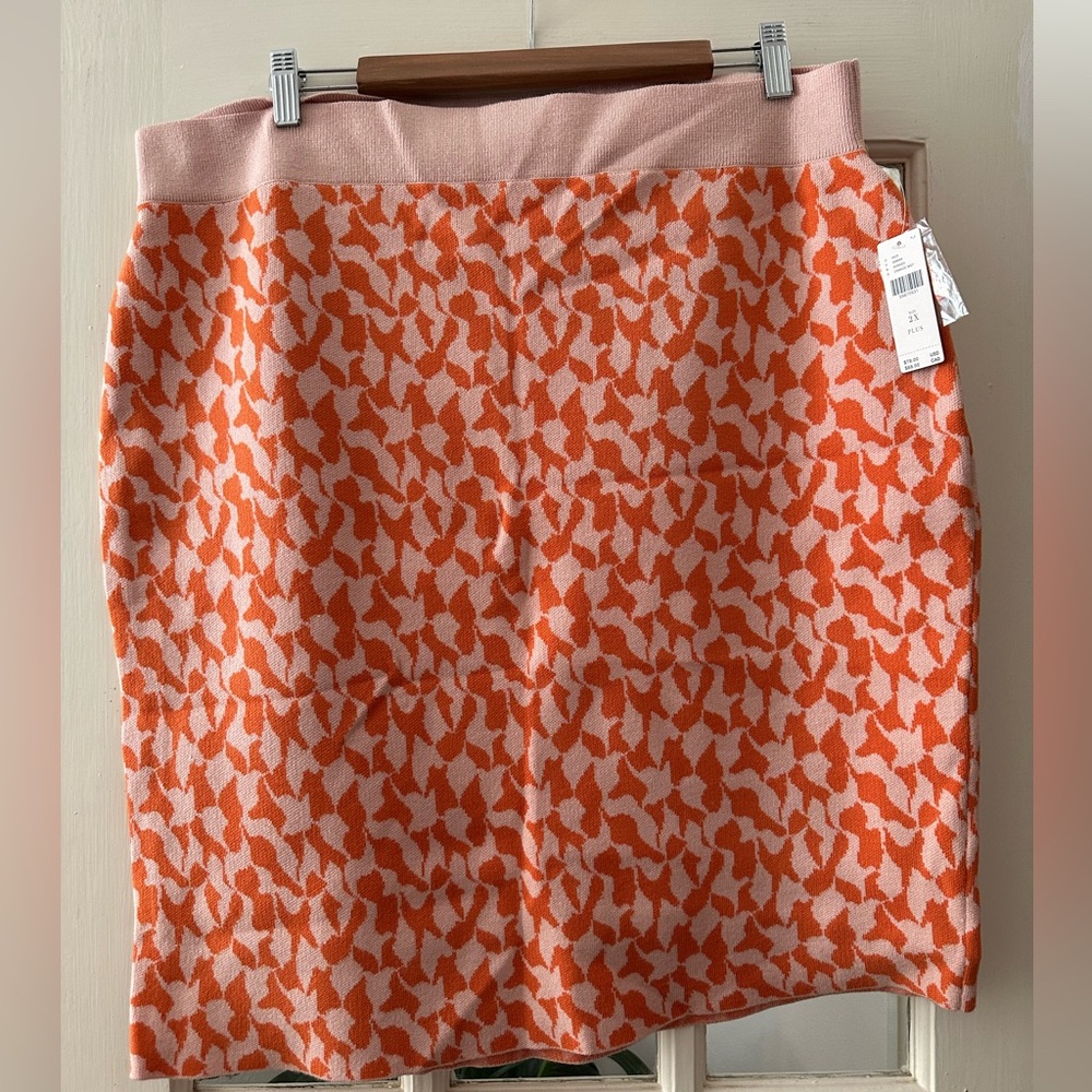 Anthropologie Pink and Orange Patterned Knit Skirt